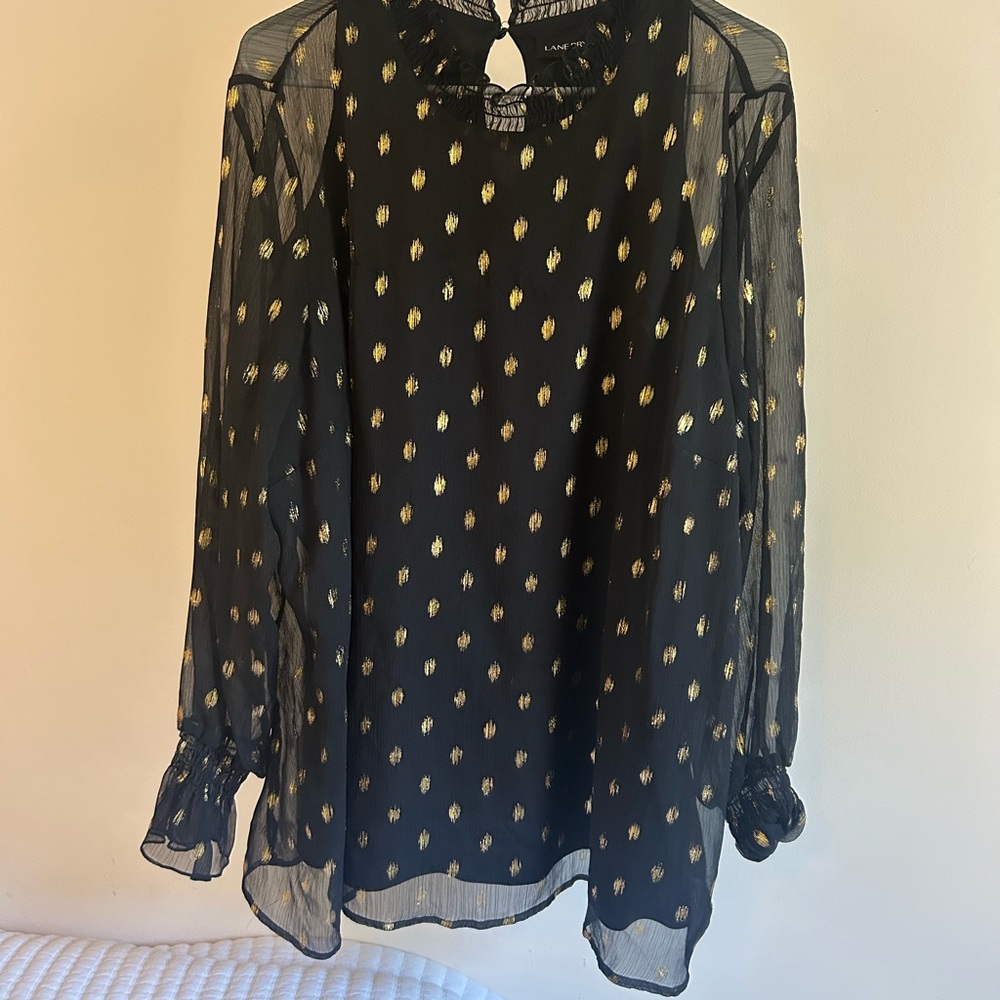 Lane Bryant Black and Gold Patterned Blouse‎